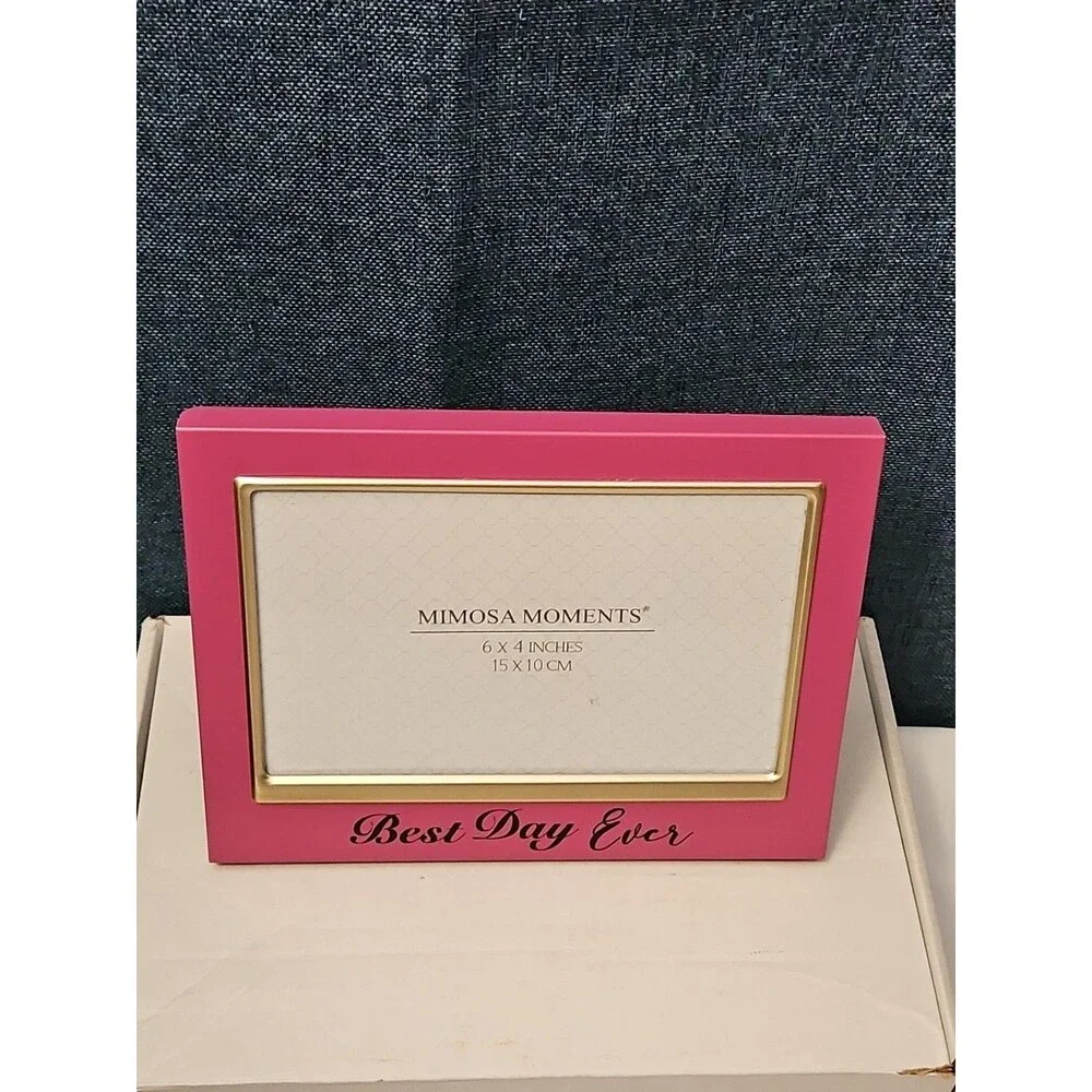 NEW Mimosa Moments Best Day Ever Picture Frame 4x6 | Pink & Gold Wedding Gift